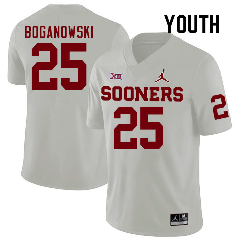 Youth #25 Michael Boganowski Oklahoma Sooners College Football Jerseys Stitched-White